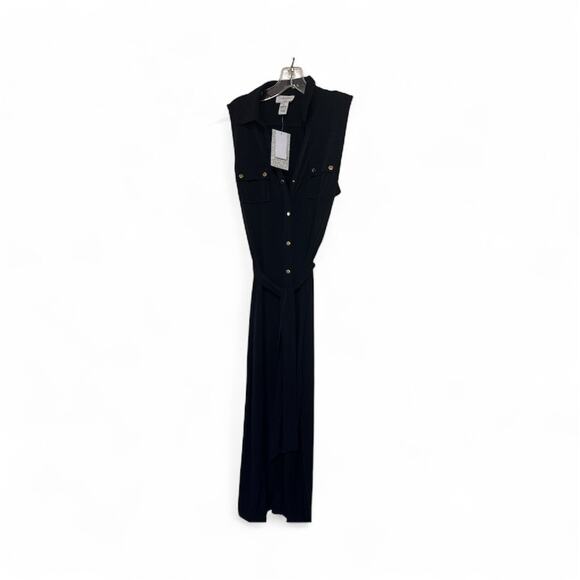 NWTGS Carmen Marc Valvo Navy Snap Front JERSEY KNIT Maxi Dress SZ L - Picture 3 of 4
